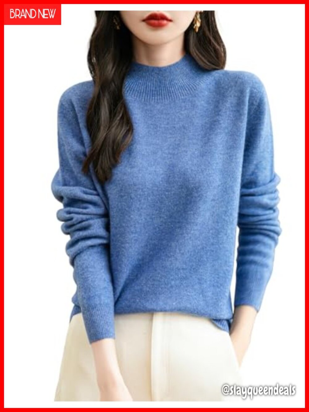 100% Merino Wool Seamless Mock Neck Sweater Long Sleeve Pullover